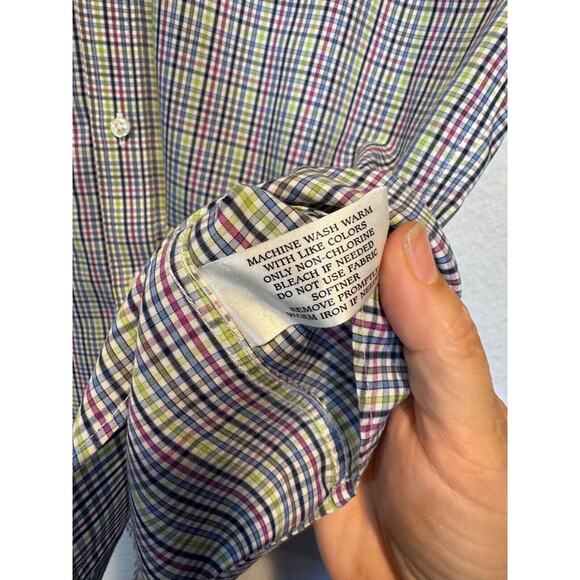 Neiman Marcus Mens Large Plaid Trim Fit Button Up Shirt Multicolor Plaid SS - Picture 10 of 10